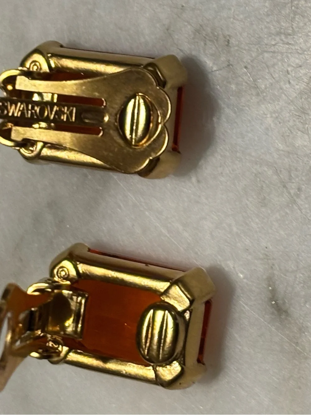 Swarovski Orange Emerald-Cut Clip On Earrings